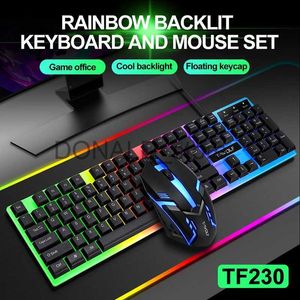 Teclados Conjunto de teclado Inglês Wired Gaming Mouse e Teclado Set Rainbow Backlit Gamer 104 Computador Teclado à prova d'água para PC Laptop J240117