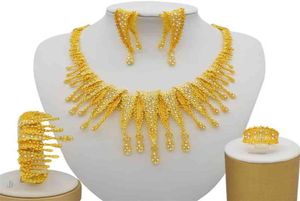 Etiopia 24K Colore oro Dubai Gioielli Donna Festa africana Regali di nozze Collana Orecchini Bracciale Anello Set di gioielli8754435