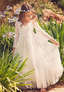 Pageant Dresses For Girls Long Sleeve Flower Girl White Lace Dresses For Toddlers Teens Kids Formal Wear Birthday Party Communion 3517579