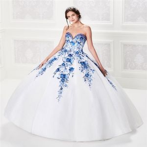 Weiße Quinceanera-Kleider mit königsblauer Spitze, Ballkleid, Abschlussballkleid, Vestido De Festa, individuell anpassbare Sweet-16-Kleider 2007