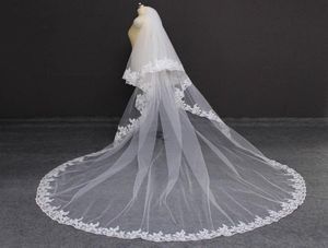 Bridal Veils spetskatedral 2 lager bröllopslöja 3 meter 2t täck ansikte med kamblusher accessoarer7555557