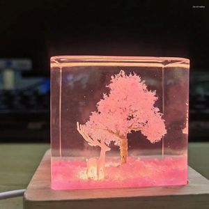 Gece Işıkları Saf El Yapımı Beyaz Geyik Ağacı Işık Masaüstü Aydınlatılmış Doğum Günü Hediyesi Çift Başucu Dekorasyonları Reçine El Sanatları