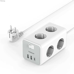 Power Cable Plug Tessan Multi Outlets Power Strip med 6 Outlets 2 USB 1 Typ C Port 2M Extension Cable EU KR Plug Electrical Socket med Switch YQ240117