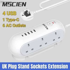 Power Cable Plug Extension Cable Power Strip 4 USB Ports 1 Type-C Stand Desktop Socket Adapter Surge Protection UK Plug Extension Cord Outlets YQ240117