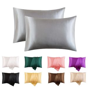 2PC Bed satin pillowcase 2 pieces for hair soft and breathable smooth with envelope gray green cushion double pillowcase 240113