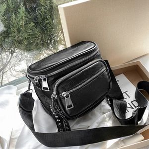 Luxury Multi-Pocket 100% Cowhide Crossbody Påsar för kvinnor Black Shoulder Messenger Handväskor Små bröstväska Travel Bag 240117