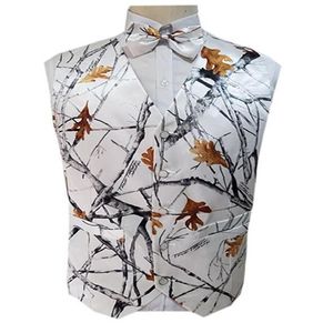 2022 White Camo Print Groom Vests For Wedding Casual Camouflage Slim Fit Mens Waistcoat Dress 2 piece set Vest And Bow Custom Made281Q
