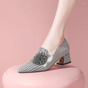 Dress Shoes Phoentin Elegant Woman With Medium Heels Metal Decoration Women Pumps Pointed Toe White Gray Color Footwear FT2290