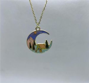 Pendant Necklaces Yungqi Fashion Moon Necklace Enamel Charm Collar Tree Mountain House Landscape Choker For Women Girl Boho Chain 2005278