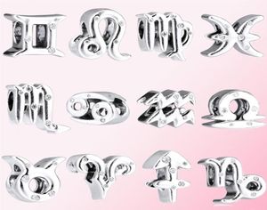 Memnon Jewelry 925 Sterling Silver Charm Winter Sparkling Twelve Zodiac Series Charms Beads Fit P Style Bracelets diy for womenギフト2951145