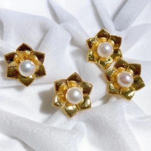 Stud Earrings Natural Freshwater Pearl With 14K Gold Filled Flower Earstuds Two Way Design S925 Sterling Silver Earstick Fashion Gift