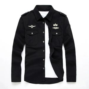 Top Quality Fashion Men Long Sleeve Cotton Shirts Military Fitness Cargo Outwear Dress Shirts 240117