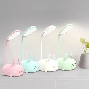 Lâmpadas de mesa Forma de cervo dos desenhos animados LED Lâmpada de mesa USB recarregável bonito olho protetor luz de leitura dobrável animal noite ajustável