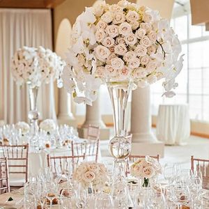 Wedding Party Ceremony Transparent Clear Acrylic Wedding Pedestal Columns Vase Crystal Trumpet Vase For Wedding Centerpieces 310