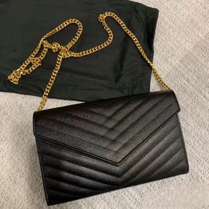 High quality cowhide chain bag Envelope Bags Letter metal decorative flap crossbody bag wallet Gold Classic twill leather shoulder bags HDMBAGS2023