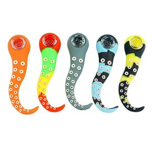 Colorful Squid Tentacles Shape Silicone Pipes Dry Herb Tobacco Thick Glass Filter Bowl Portable Handpipes Cigarette Holder Smoking Hand Pipe