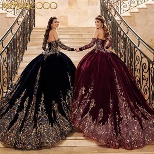 Vestidos de 15 A OS lacivert Quinceanera Soyunabilen kollu dantel aplike tatlı 16 elbise Meksika balo elbiseleri 2021280t