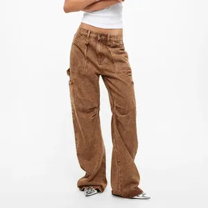 Pantaloni da donna Pantaloni cargo vintage tinta unita Pantaloni larghi casual Pantaloni sportivi Fondo dritto con tasche Moda streetwear