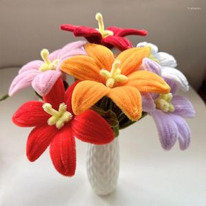 Decorative Flowers Twisted Stick Lily Flower Hand-woven Finished Bouquet Fake DIY Floral Arrangement Decor Home Table Vase Decoration