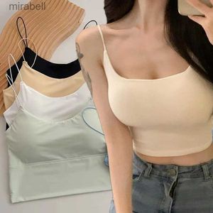 Kvinnors blusar skjortor Summer Crop Topps Women Sexig Tank Top Grils Lady Ice Silk Seamless Backless Vest Tube Top Underwear Padded Bra Bralette Camisole YQ240117