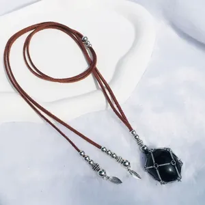 Pendant Necklaces Unique Metal Bamboo Necklace Adjustable Chain Choker Natural Crystal Neckchain 264E