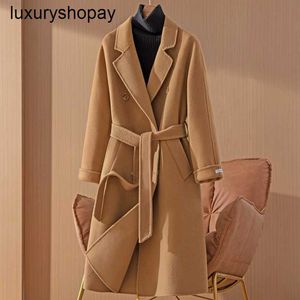 Designer Maxmaras Cashmere Coat Womens Wool Coats 101801 Camel Double Sided Womens Mid Length 2024 New Winter Breasted Button Woolen Q70H