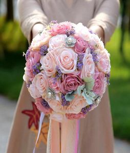 Silk Wedding Bouquet Artificial Home Party Deco Flowers Bridal Bouquet Rose och Pink Hortensi Wedding Bouquet de Mariage1046647