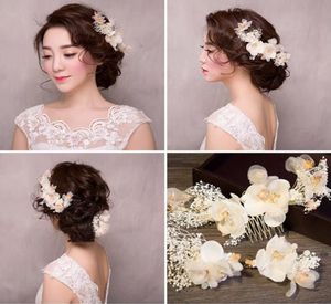 Korea Bridal Hair Combs Clips Girls White Flower Hairbands Wedding Veil Hair Comb Women Dress Banquet Headpieces Headdress Hair Ac5293071