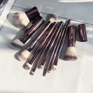 Hourglass makeup brush set -10 pieces of powder blusher eye shadow cream concealer eyeliner brush metal handle brush 230117