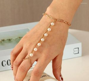 Link Chain Bohemian Pearl Braclet Women Luxury Gold Metal Hand Finger Jewelry Charm Armband Female Party Fashion INTE225452999