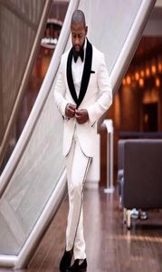 Feito sob encomenda cor marfim e preto entalhado lapela agradável masculino ternos de casamento formal noivo smoking clássico ajuste roupas do noivo conjunto 8937391
