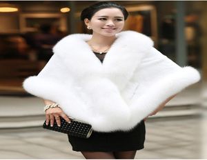 2019 Winter Wedding Coat Brud Faux Päls Wraps Warm Shawls Ytterkläder Black Bourgogne White Bolero Jacket Women Jacket Prom Evening 5666525