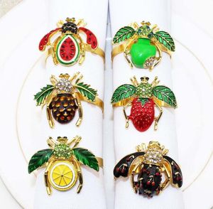 Summer Party Napkin Rings Fruit Bees Pattern Wedding Receptions Rhinestone Diamond Metal Alloy Napkin Ring Buckle Kitchen Dining Table Decoration SN6321