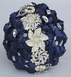 Navy Wedding Bouquets Artificial Sweet 15 Quinceanera Bouquet Crystal Silk Ribbon New Buque De Noiva 37 Colors W228L 6381123