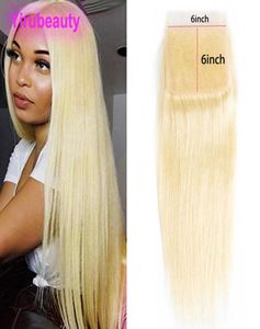 Brazilian Virgin Hair Blonde Six By Six Lace Closure Middle Three Part 6X6 Top Closures Straight 613 Blonde Color9758624