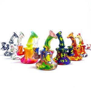 Hookah Smoke Shop Cigarro Tubo De Silicone Bongs Impressão Dos Desenhos Animados Mini Hookah Rigs Pepinos Bong Com Tigela De Vidro Água Multi Color Bong ZZ