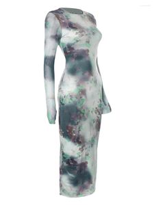 Casual Dresses Women Tie Dye Print Sleeveless Bodycon Maxi Tank Y2k Side Split Knee Length Long Beach Party Dress