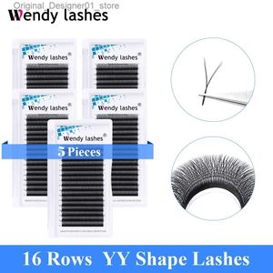 False Eyelashes 5pcs/lot 16 Rows YY Shape Eyelashes Extensions Two Tip Lashes C/D Curl 8-15mix Hand-made Natural Wendy Lashes Soft Free Ship Q240117