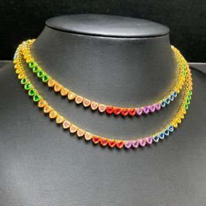 Regenbogenfarbene Emaille-Mini-Herz-Liebes-Zirkon-Choker-Halskette, Iced Out für Damen und Herren, Hochzeit, Bling Pave-Kubikzirkonia, Cz-Charm, vergoldeter Hip-Hop-Modeschmuck