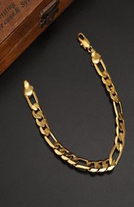 Mens 24 K Solid Gold GF 10mm Italian Figaro Link Chain Bracelet 87 Inches Jewelry Bangle9989514