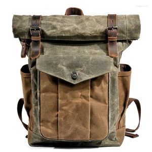 バックパックMuchUan Luxury Vintage Canvas Men for Men Oil Wax Leather Travel Light Waterfroof Daypack