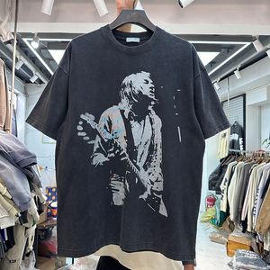 ロックティーTシャツメンズワーズブラックシャツ米国サイズのデザイナー特大のTシャツハイストリートリアル写真24夏