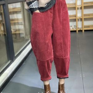 Pantaloni da donna 2024 Autunno E Inverno Letteratura Arte Moda Retro Allentato Giunzione Versatile Velluto A Coste Manica Diritta 9 pollici Per Le Donne