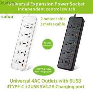 Power Cable Plug Universal Extension Power Socket High Power 3250W med Independent Switch 4AC Outlets och Type-C+USB Fast Charging Power Strip YQ240117