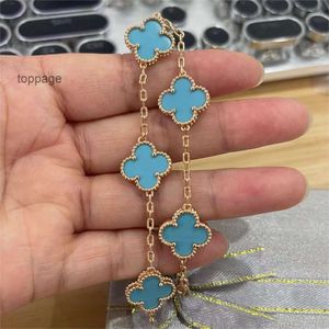 Armband Designer Van Four Leaf Clover Armband Cleef Van Clover Armband Luxury Brand Clover Designer Armband smycken 18K Gold Blue Turquoise Stone Fjäril