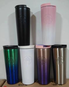 Tumblers kaffekopp Portable Water Cup 304 rostfritt stål medföljande kopp billopp kaffekopp halm präglad gudinna gradient cup starbucks 401-500 ml