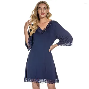 Women's Sleepwear Sexy Women Lace Nightdress V-neck Short Sleeve Pajamas Nighties Nightgown Nightwear For Woman Home Clothes Loungewear