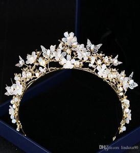 Fiori di lusso Matrimonio Tiara nuziale Copricapo di strass Cristallo Fasce da sposa Accessori per capelli Farfalla Sera Sposa Corona9173170