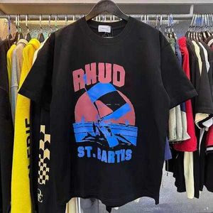 Erkek Tişörtler 24SS Rhudes Rhudes Rh Ude Mens T Shirt Yüksek Kaliteli Tess Tasarımcı Günlük Moda Kısa Kollu Avrupa Amerika Erkek Kadınlar Yuvarlak Boyun Tshirts Beden Rhude-S15