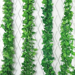 装飾的な花240cm緑の絹の人工吊り下げ葉ガーランド植物vineブドウ葉葉の浴室の装飾ガーデンパーティーの装飾